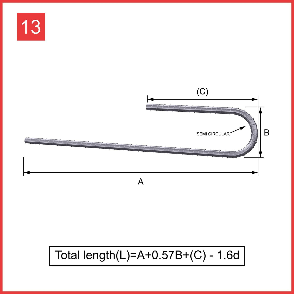 Custom Cut & Bent Rebar - Shape Code 13 - Calculation of Length