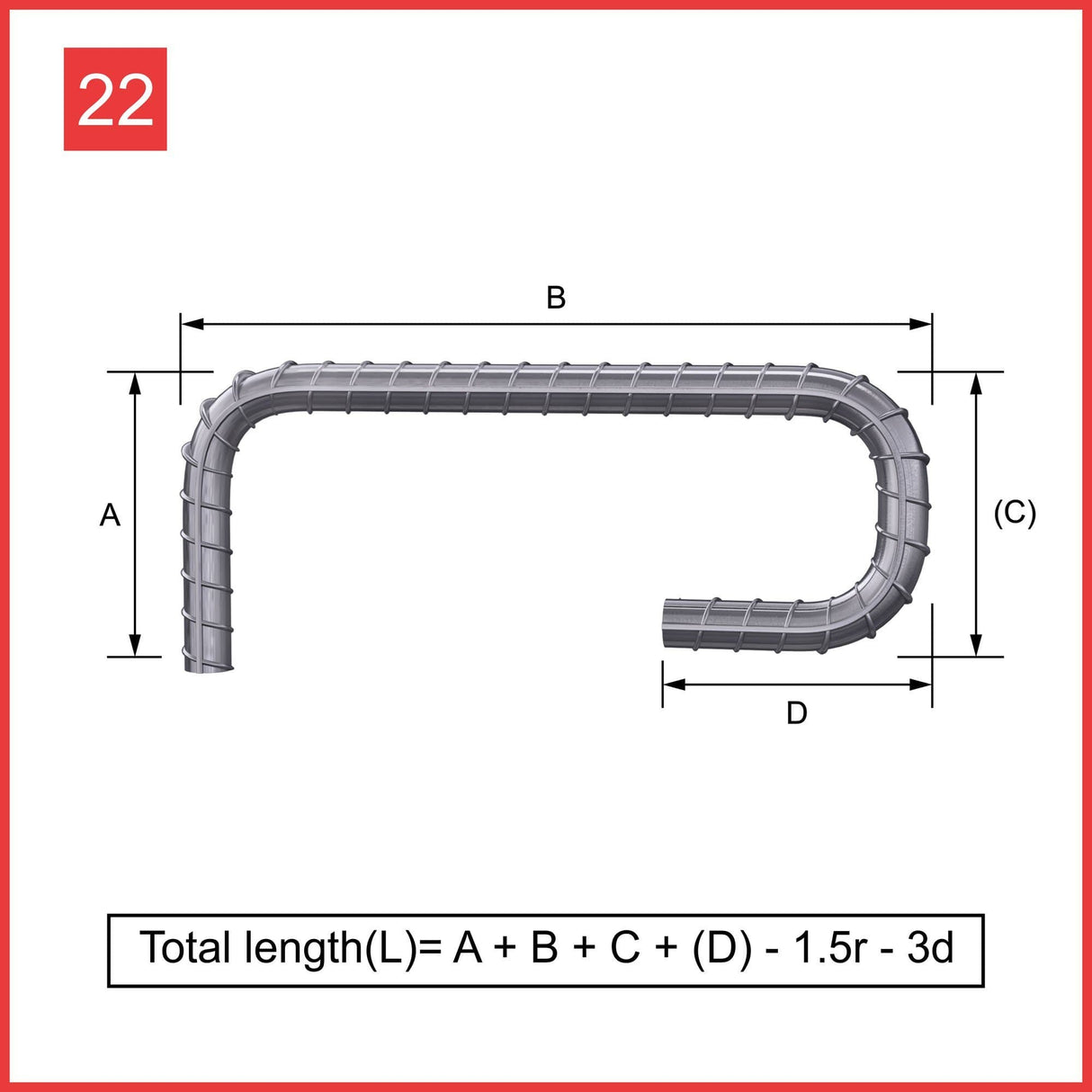 Custom Cut & Bent Rebar - Shape Code 22 - Calculation of Length