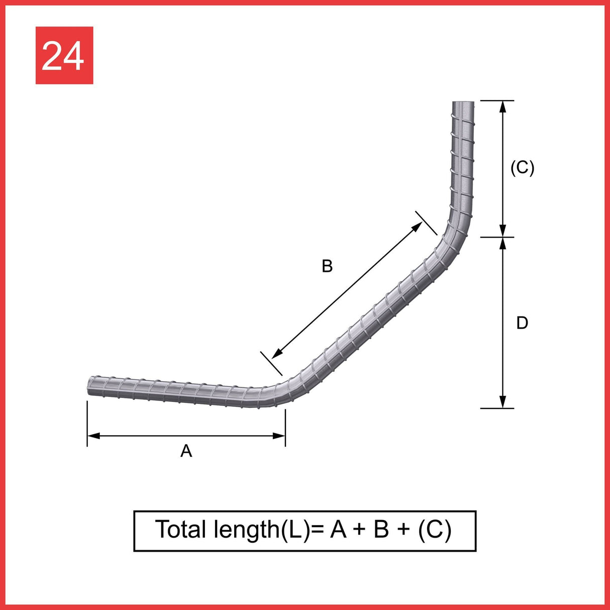 Custom Cut & Bent Rebar - Shape Code 24 - Calculation of Length