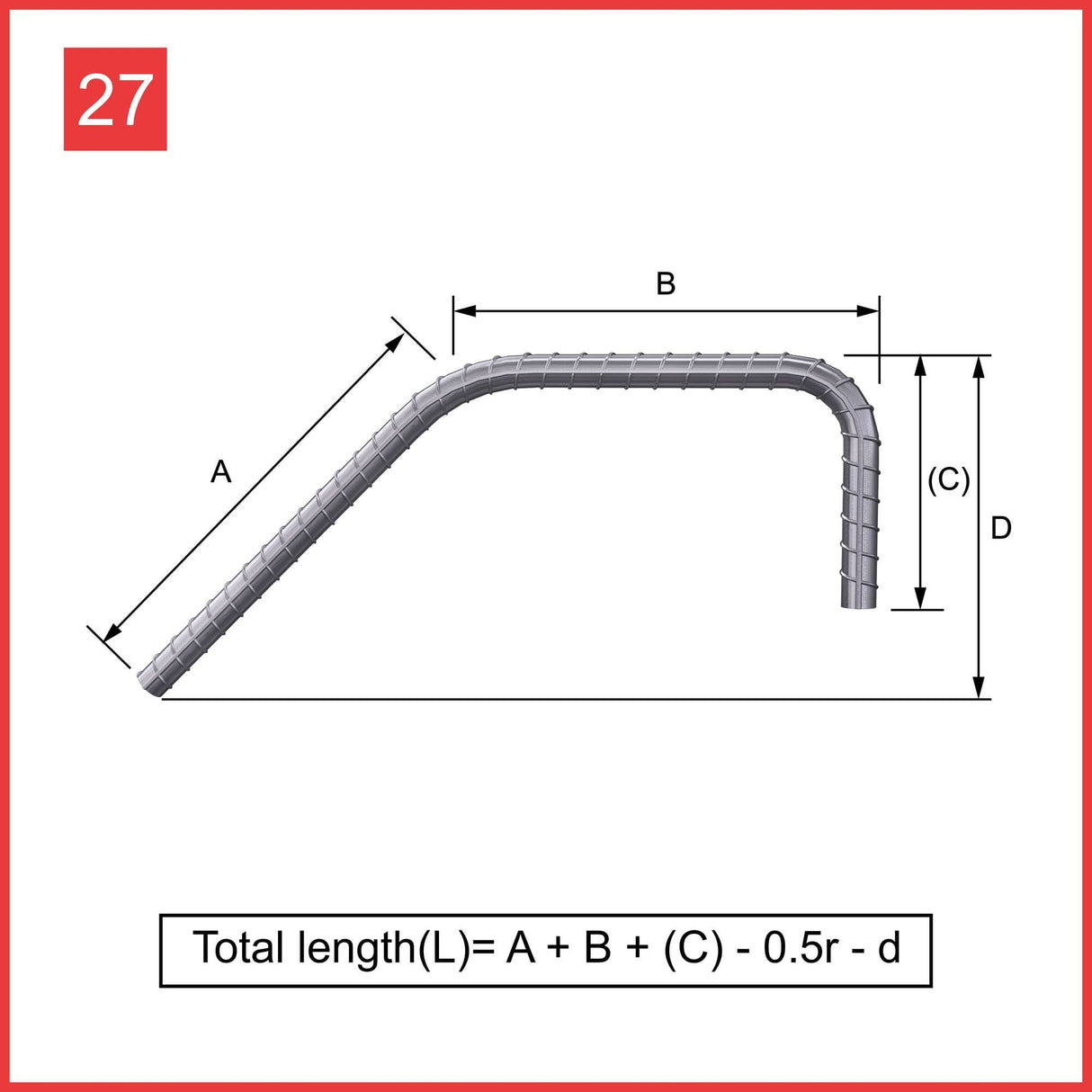Custom Cut & Bent Rebar - Shape Code 27 - Calculation of Length