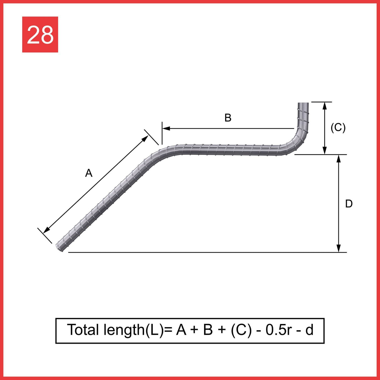 Custom Cut & Bent Rebar - Shape Code 28 - Calculation of Length