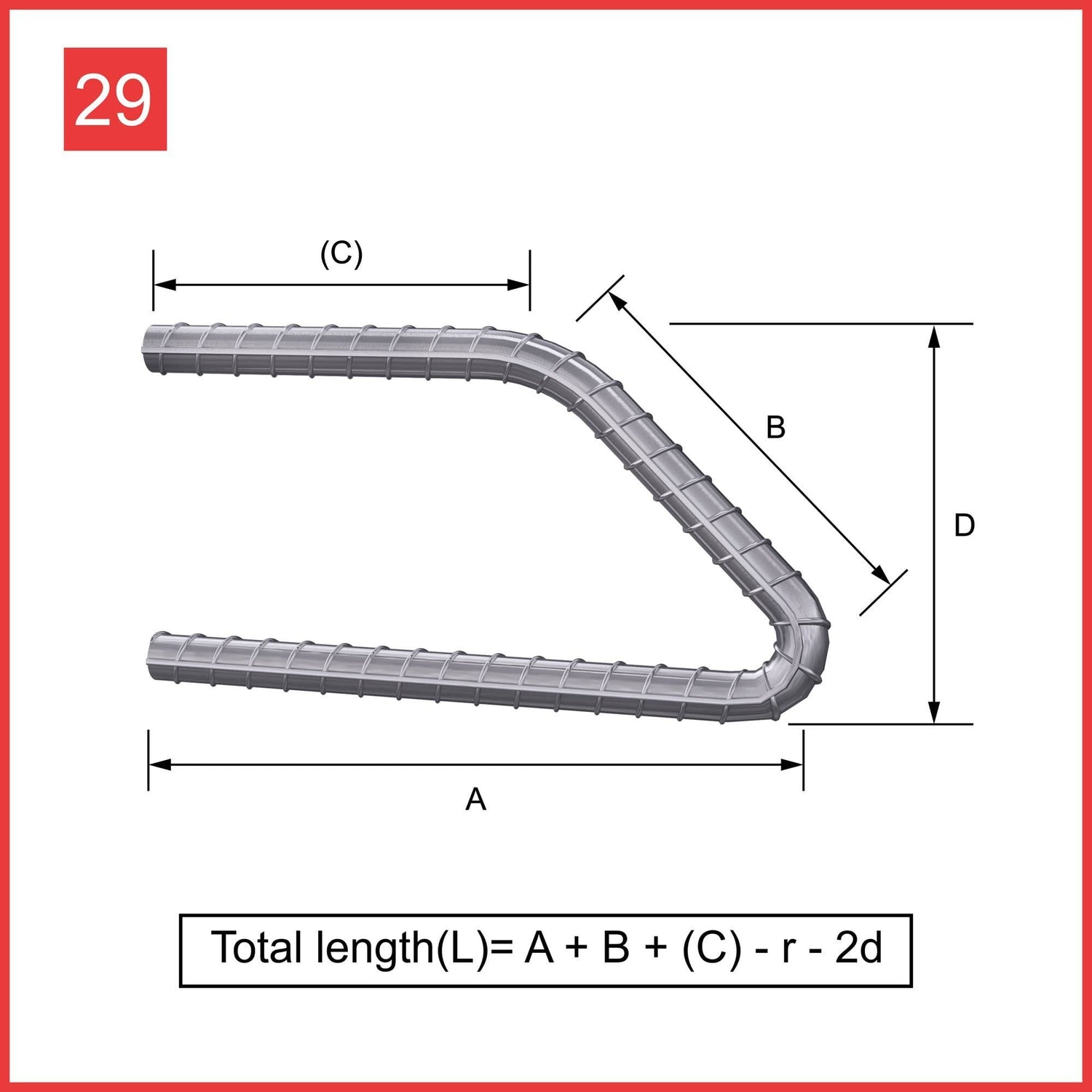 Custom Cut & Bent Rebar - Shape Code 29 - Calculation of Length