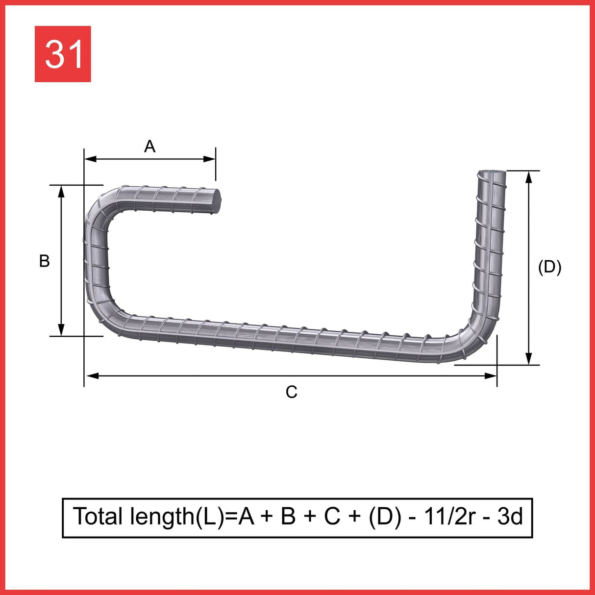 Custom Cut & Bent Rebar - Shape Code 31 - Calculation of Length