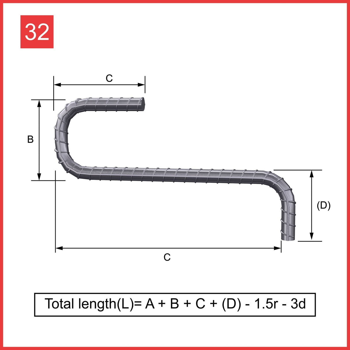 Custom Cut & Bent Rebar - Shape 32 - Calculation of Length