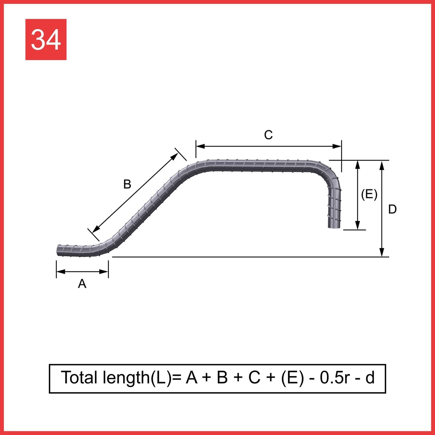 Custom Cut & Bent Rebar - Shape Code 34 - Calculation of Length