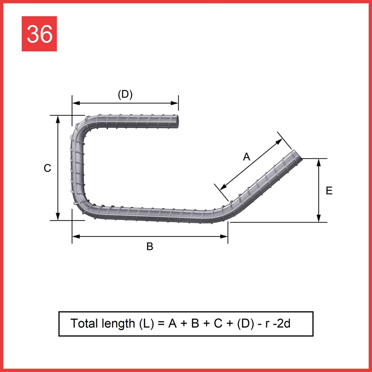 Custom Cut & Bent Rebar - Shape Code 36 - Calculation of Length