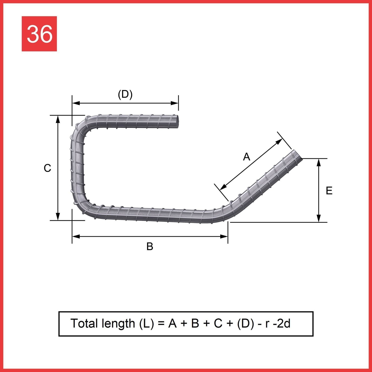 Custom Cut & Bent Rebar - Shape Code 36 - Calculation of Length