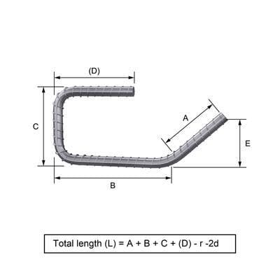 Custom Cut & Bent Rebar - Shape Code 36 - Bending Dimensions