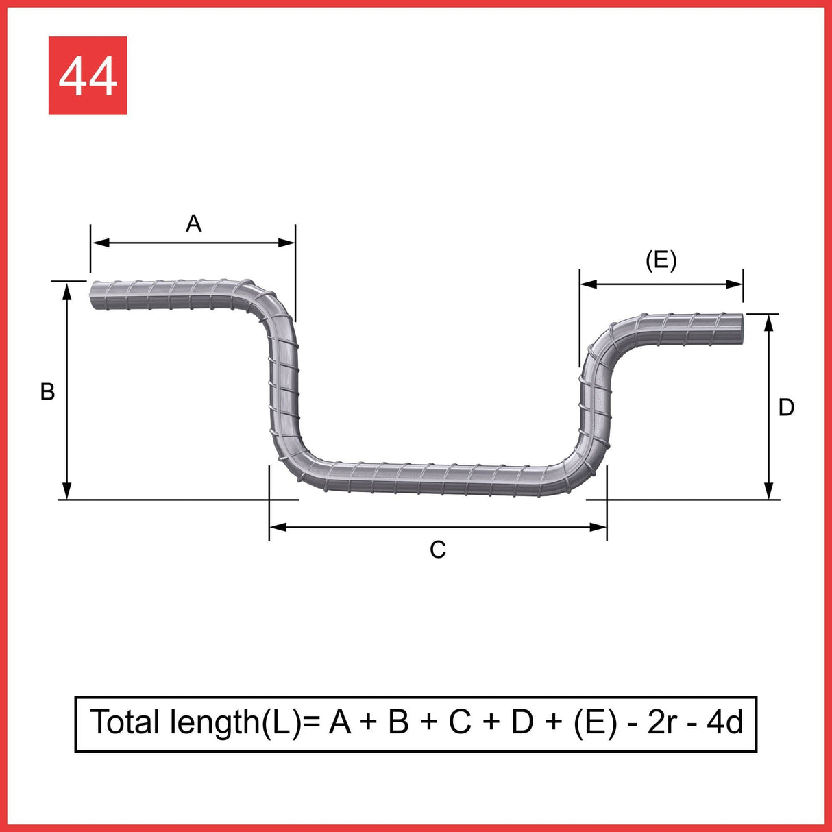Custom Cut & Bent Rebar - Shape Code 44 - Calculation of Length