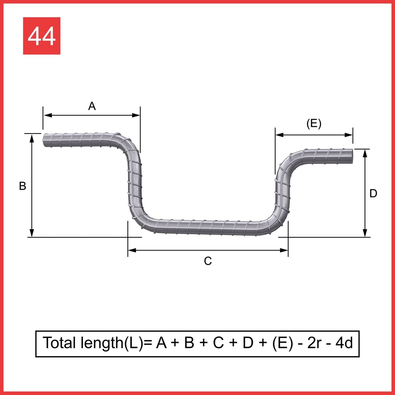 Custom Cut & Bent Rebar - Shape Code 44 - Calculation of Length