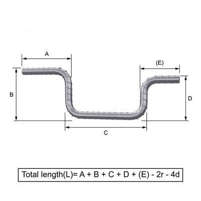Custom Cut & Bent Rebar - Shape Code 44 - Bending Dimensions