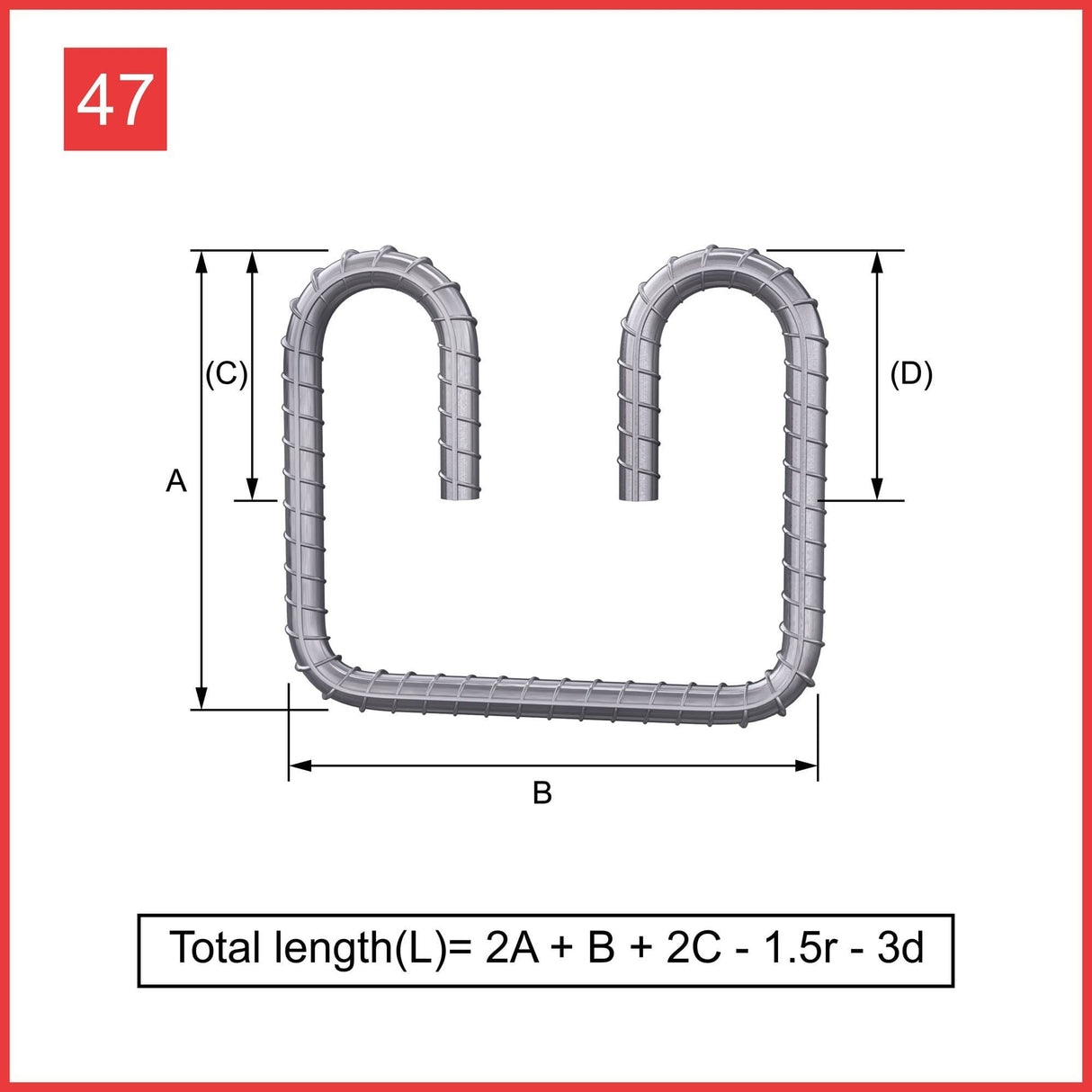 Custom Cut & Bent Rebar - Shape Code 47 - Calculation of Length