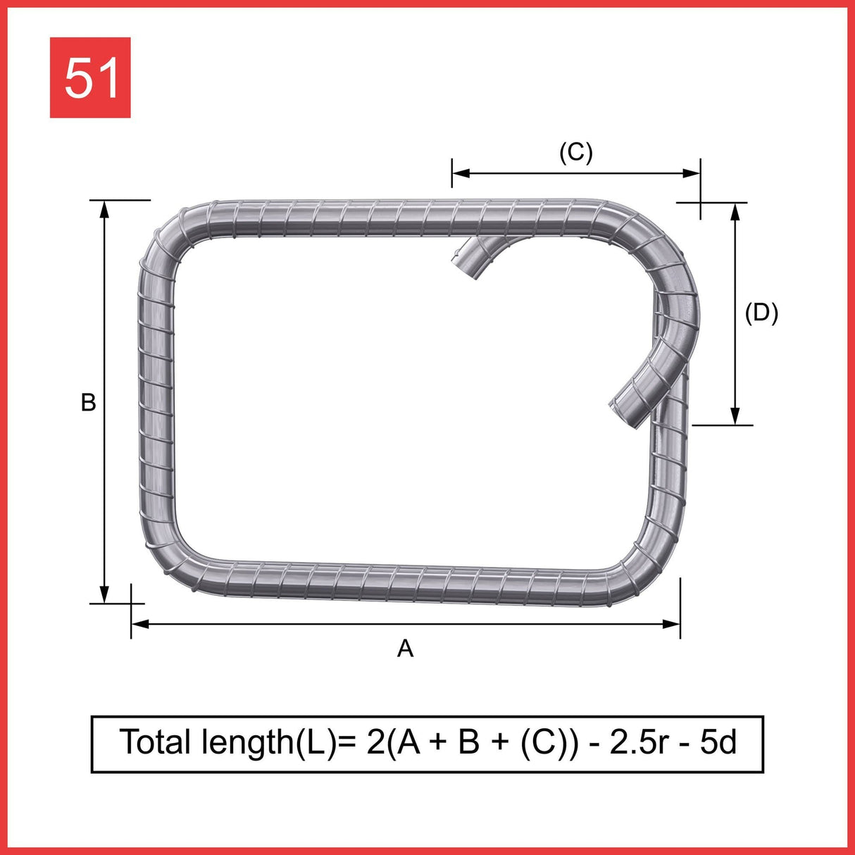 Custom Cut & Bent Rebar - ShapeCode 51-1 - Calculation of Length