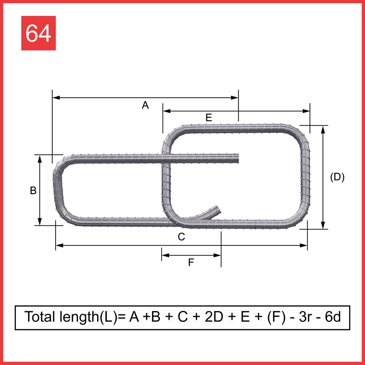 Custom Cut & Bent Rebar - Shape Code 64 - Calculation of Length